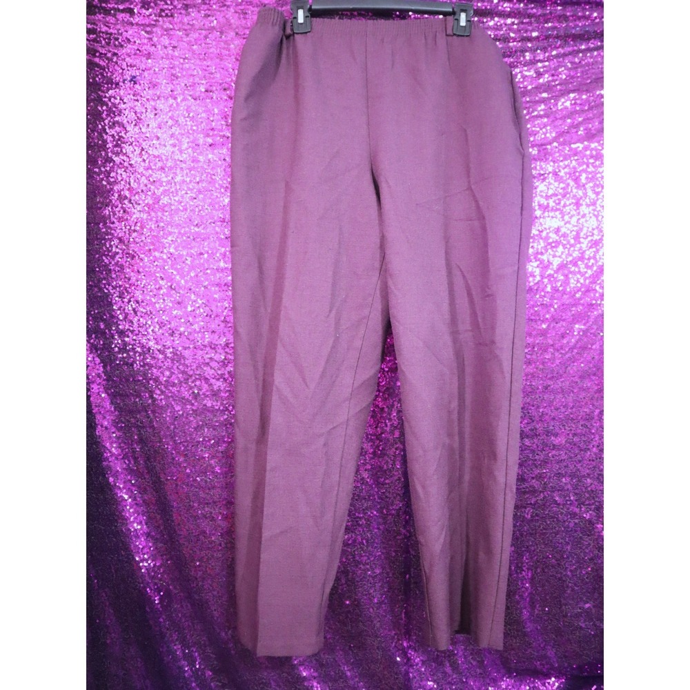 Plum Pull On Pants 14 Adeline by Alfred Dunner Womens Elastic Waist Straight Leg